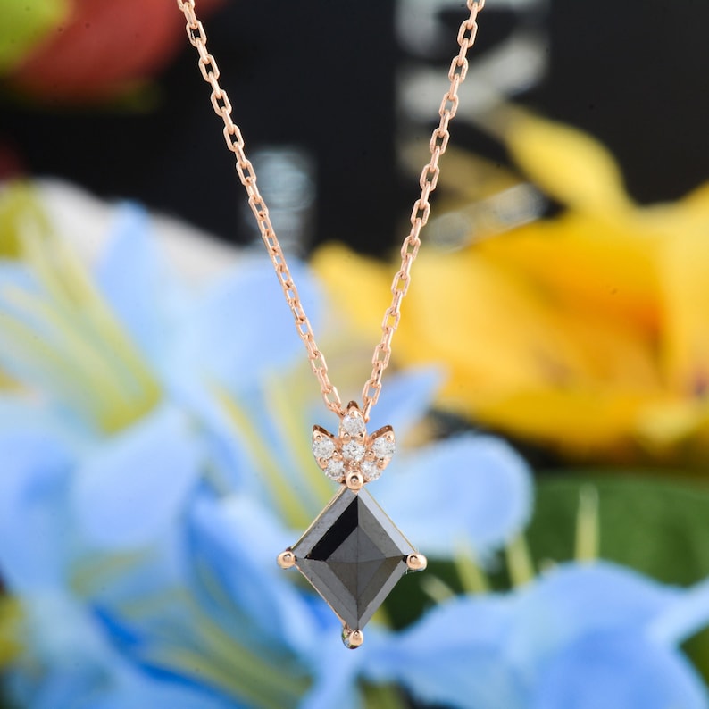 Solid Gold Black Diamond Necklace Genuine Black Diamond Etsy
