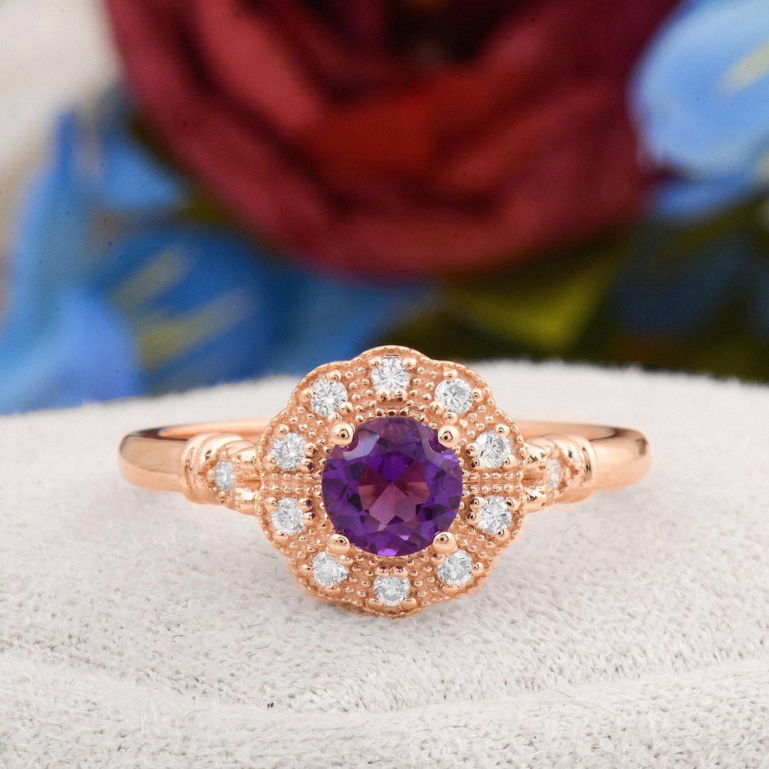Vintage Amethyst Engagement Ring, Delicate Vintage Engagement Ring