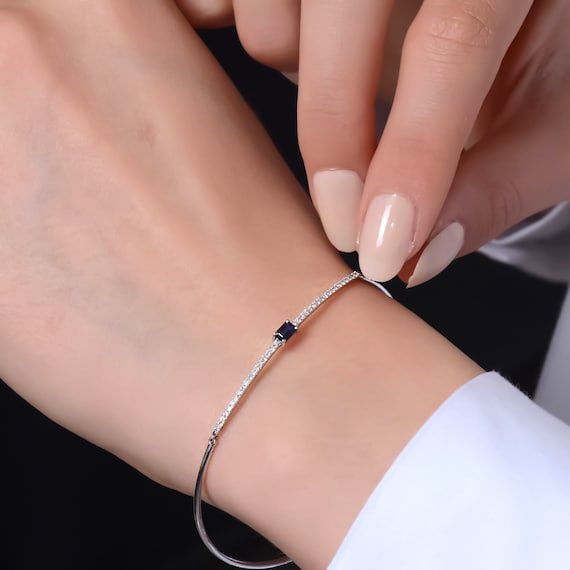 Baguette Sapphire Bracelet Dainty Diamond Bracelet Unique