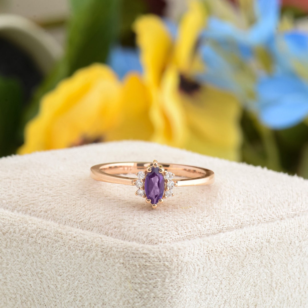 Purple Amethyst Engagement Ring Solid Gold Marquise Shape Etsy