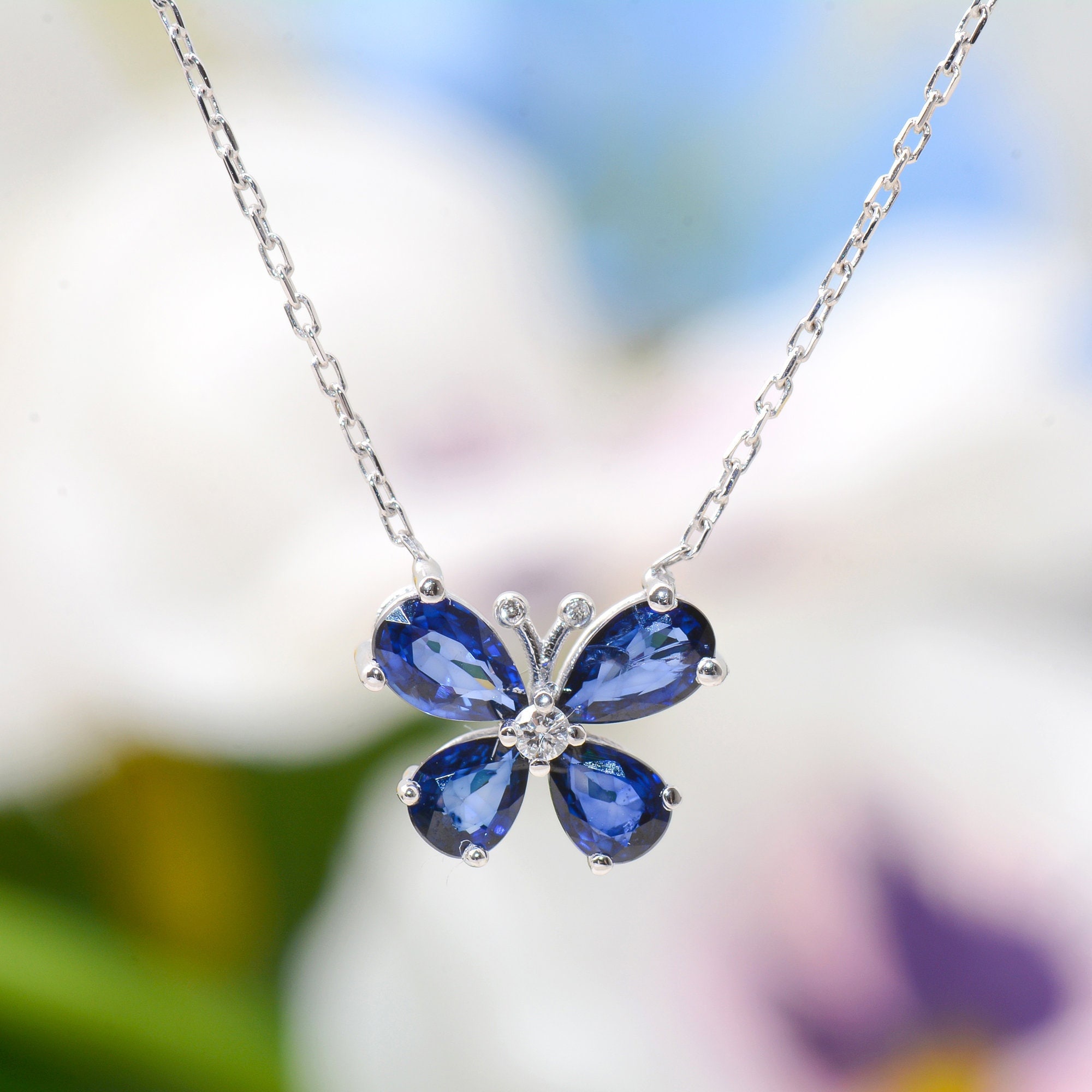 14K White Gold 3 Ct Swiss Blue Topaz Butterfly Pendant Necklace 0.17 Ct  Diamond | eBay