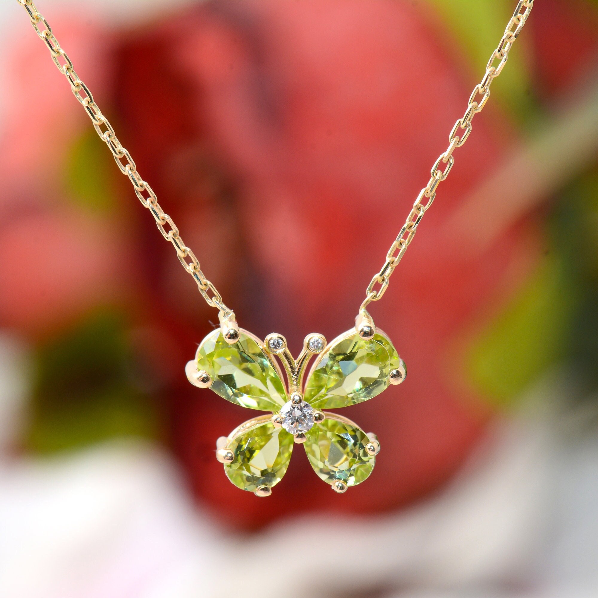 Butterfly Pendant Necklace, Sterling Silver & Peridot Stone, Handcrafted,  Designed in Cornwall UK