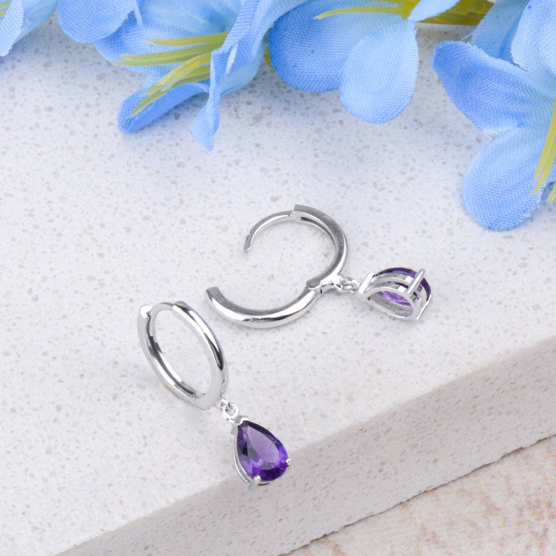 Dangle Earring, Amethyst Dangle Earring, Amethyst Dangling Minimal Earring, Solid Gold Earring, Valentines Day Gift, Valentines Day Sale shops