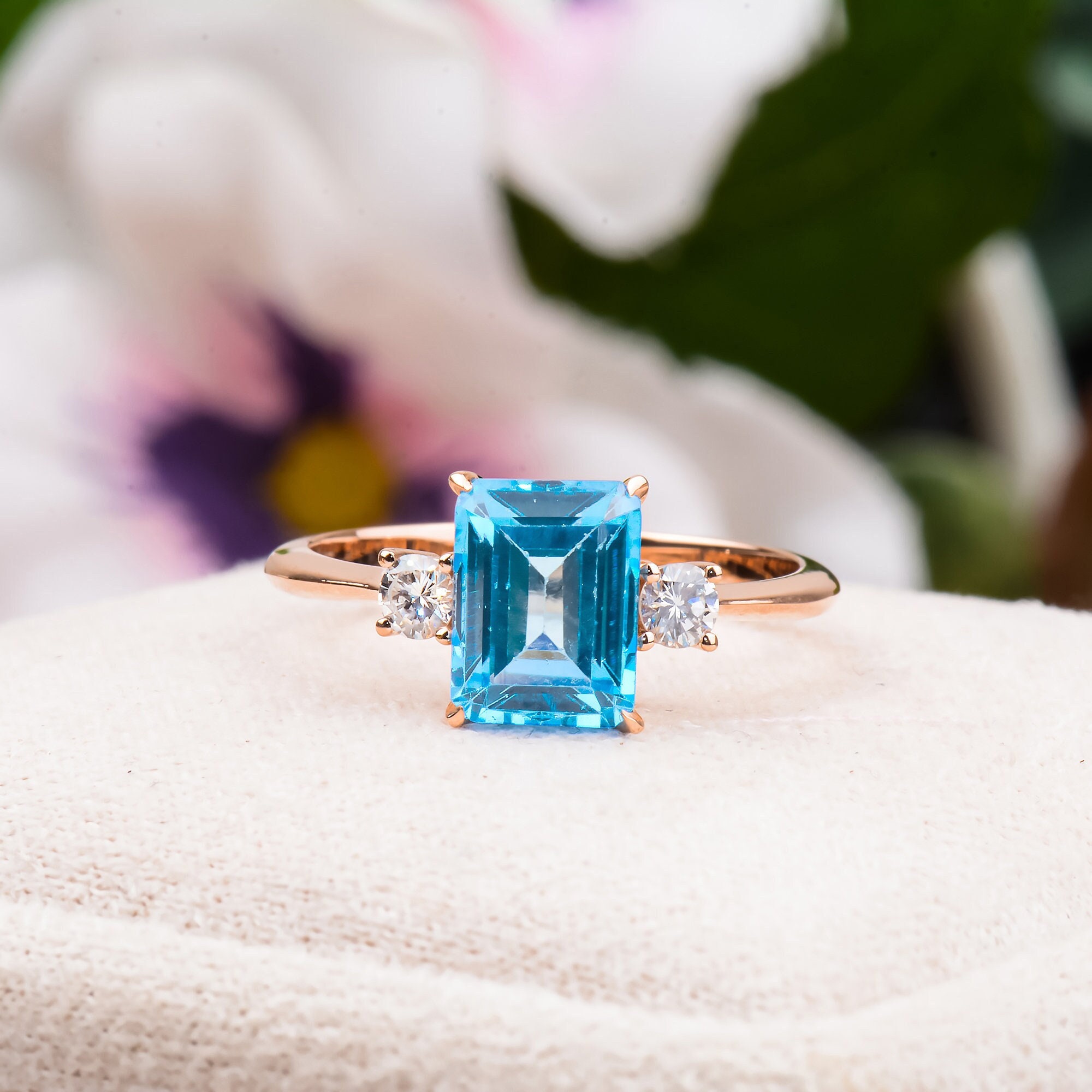 AAA Natural Genuine Swiss Blue Topaz Ring Emerald Cut Blue | Etsy