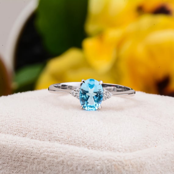Buy London Blue Topaz Engagement Ring, East West Blue Topaz Ring, Oval Blue Topaz  Ring, Curved Wedding Band White Gold, Blue Gemstone Ring Online in India -  Etsy