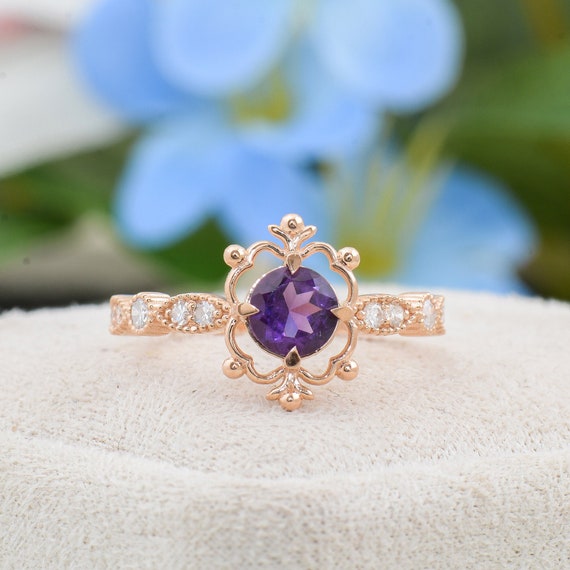 Buy Amethyst Ring, Diamond and Amethyst Ring , Vintage Amethyst Ring,oval Amethyst  Ring,amethyst Engagement Ring,diamond Engagement Ring Online in India - Etsy
