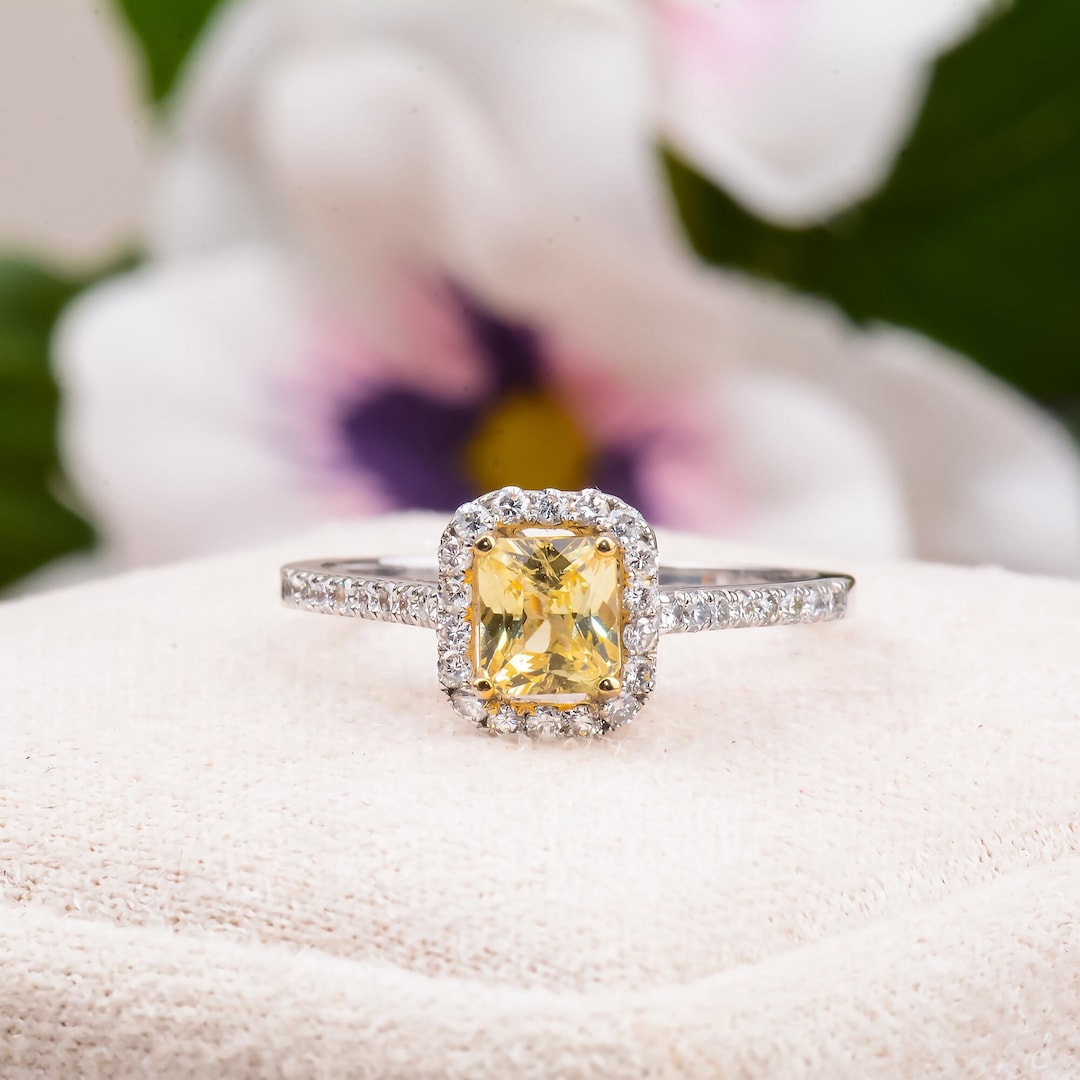 Yellow Sapphire Engagement Ring, Yellow Sapphire Diamond Ring for Women