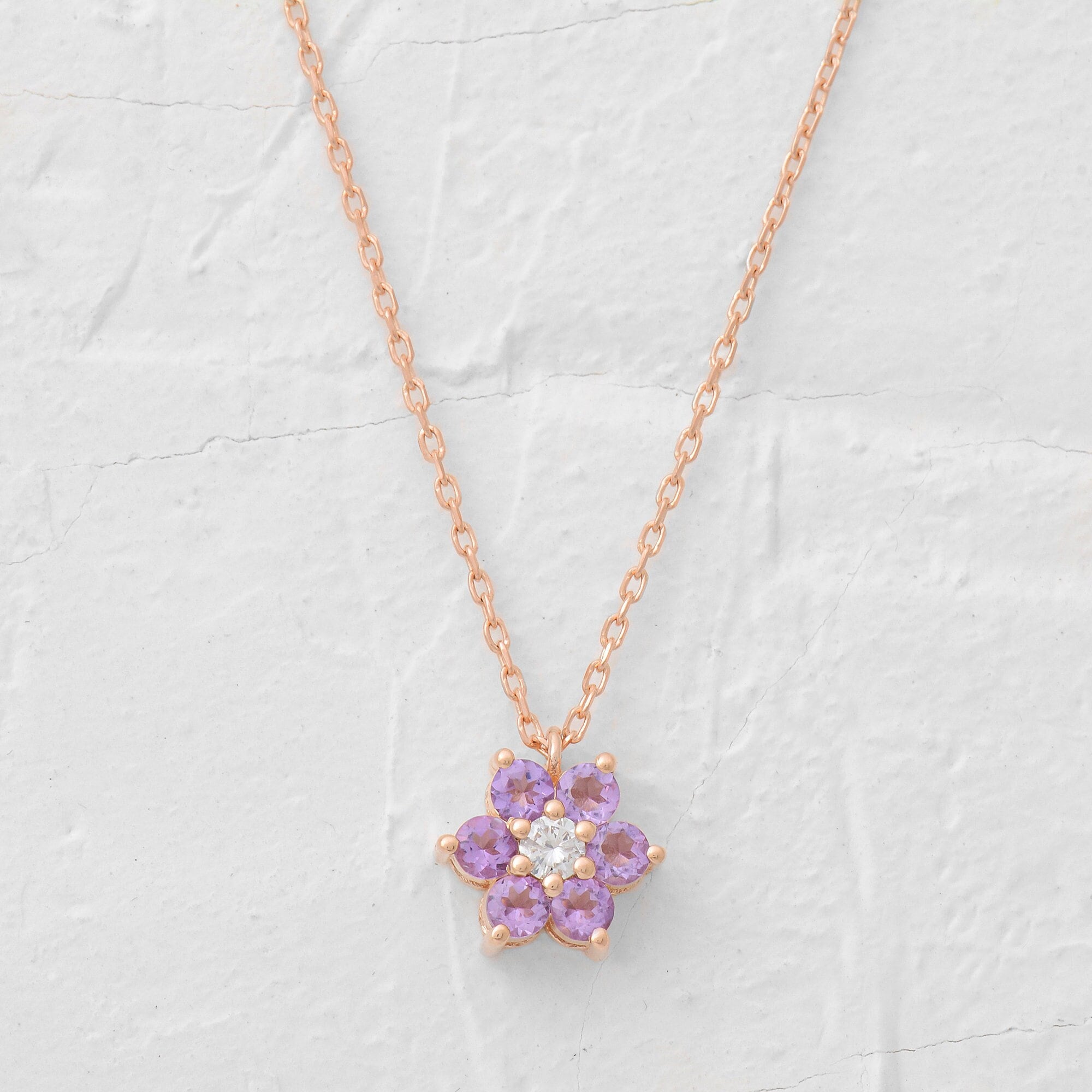 Amethyst Dainty Flower Necklace Diamond Tiny Flower Pendant Plant Jewelry Valentine s Day Gifts Etsy Israel