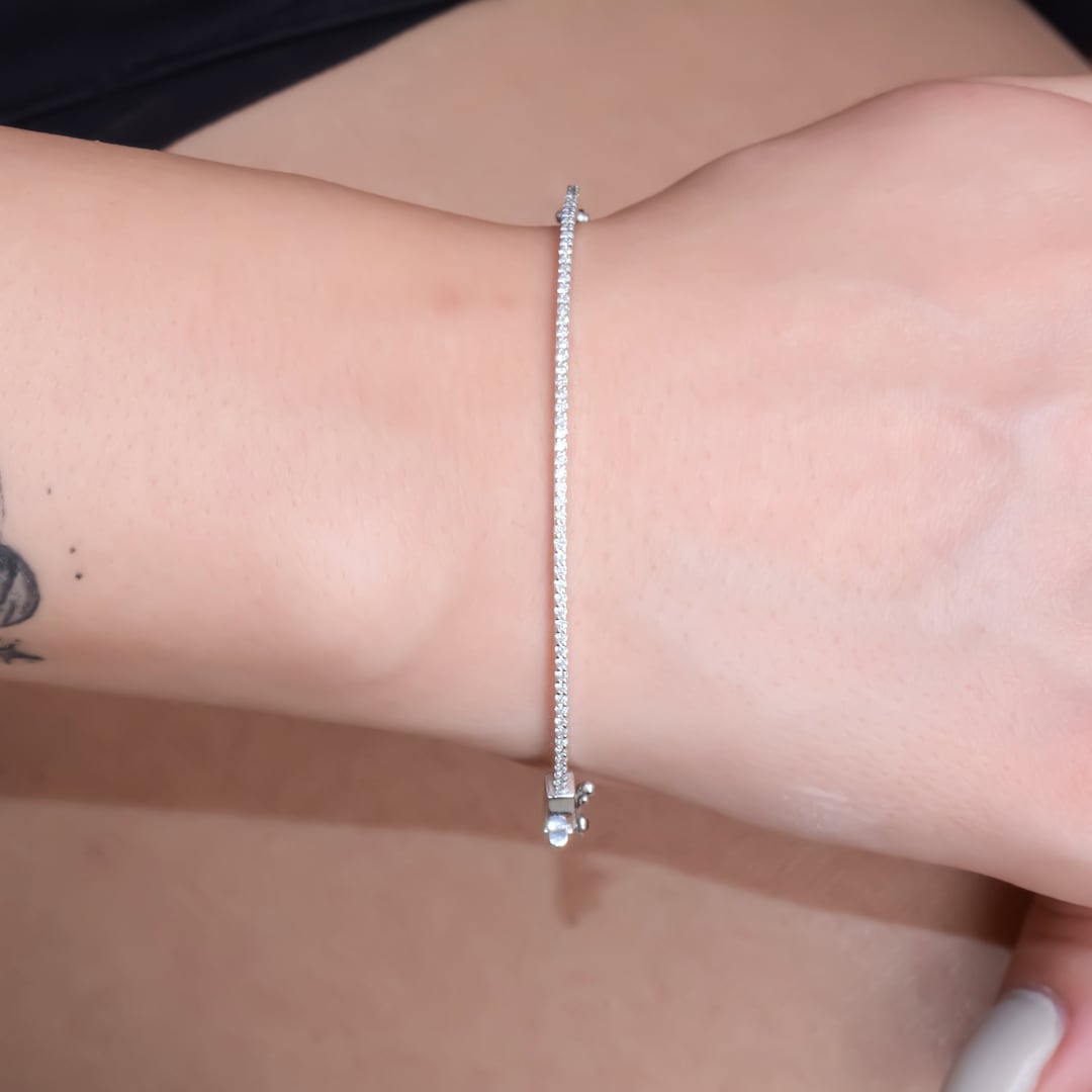 14K Solid Gold Diamond Bracelet, White Gold Bracelet, Genuine Natural