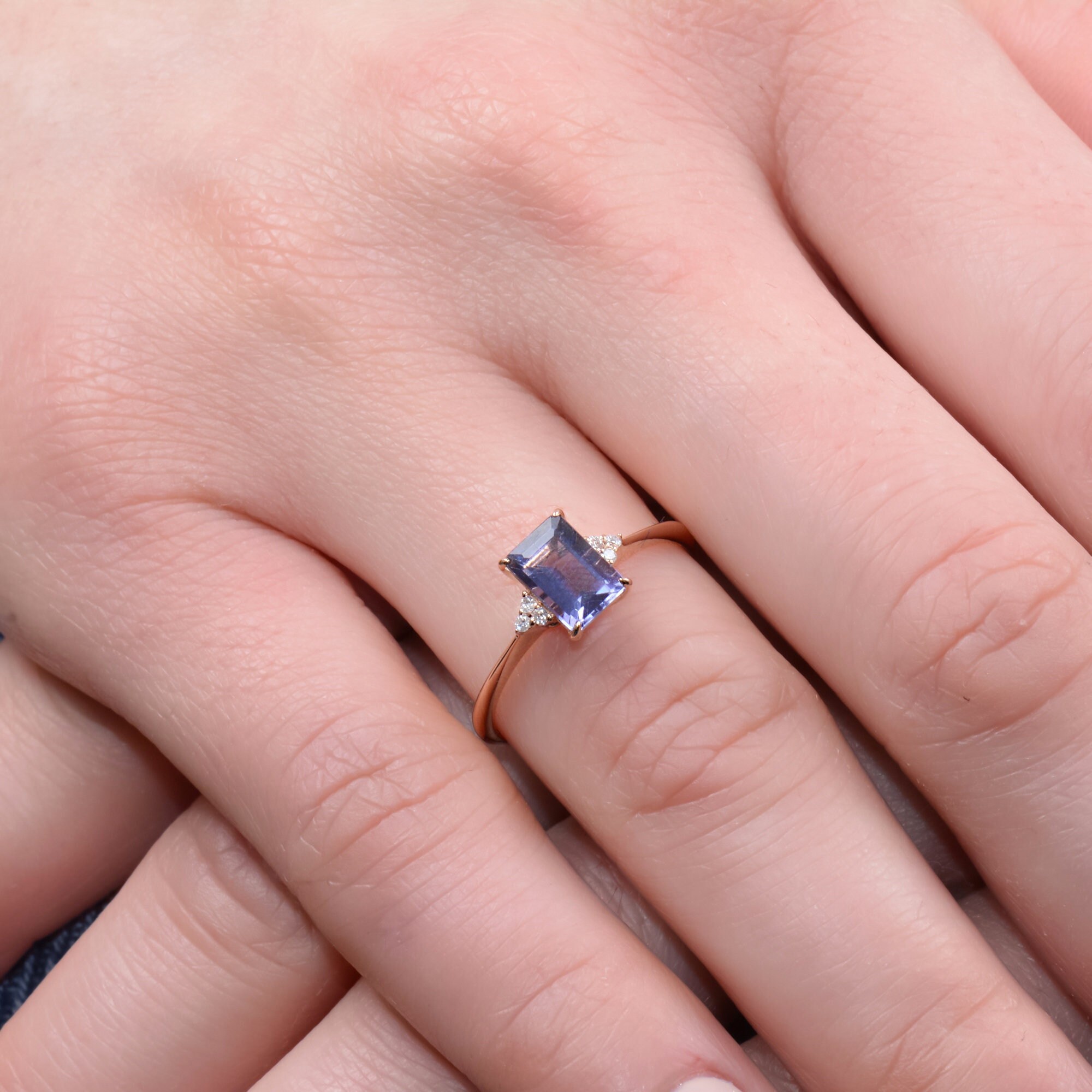 Natural Iolite Ring, Emerald Cut Solid Gold Iolite Ring, Diamond Engagement  Ring, Proposal Ring, Dainty Ring, Mothers Day Gift - Etsy