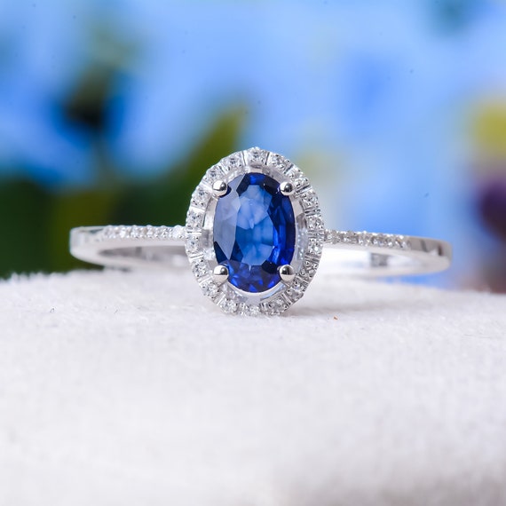 Sapphire Ring Dainty Genuine Blue Sapphire Ring 14K Solid Gold