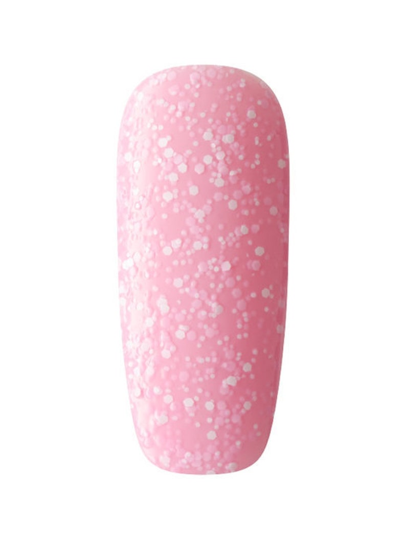 May include: Pink nail polish with white glitter.