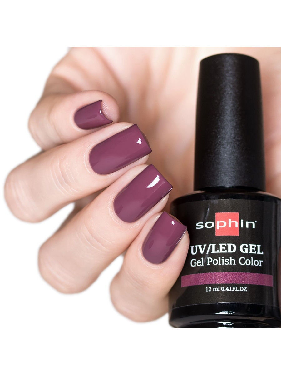 Plum gel polish. Sophin 0729 DESERT PLUM. Spectacular glossy shine, bright deep bordeaux-violet color, stunning durability.