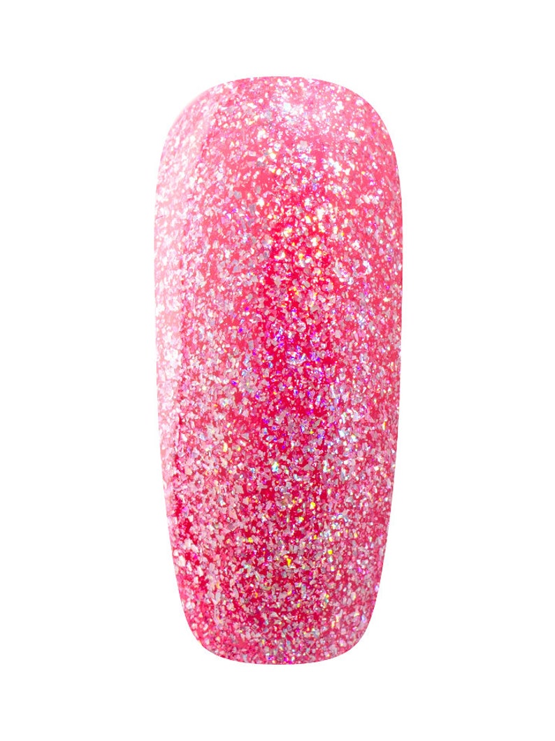 K&ouml;nnte beinhalten: Ein pinkfarbener Nagellack mit glitzerndem Finish. Der Lack ist deckend und hat einen hohen Glanz.