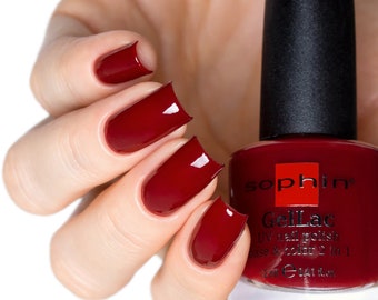 GelLac nail polish base & color Step 1. Burgundy red gel polish without using uv-led lamp. week long manicure. 0629