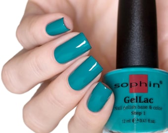 GelLac nail polish base & color Step 1 SPRUCE Rich turquoise gel polish. creamy texture. without using uv-led lamp. week long manicure. 0664