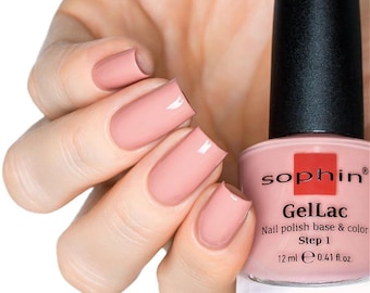 GelLac nail polish base & color Step 1. SOFT PEACH gel polish without using uv-led lamp. week long manicure. 0656