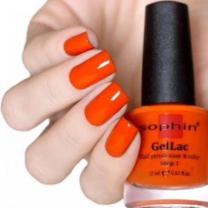 GelLac nail polish base & color Step 1. Bright orange gel polish, without using uv-led lamp, week long manicure. 0662