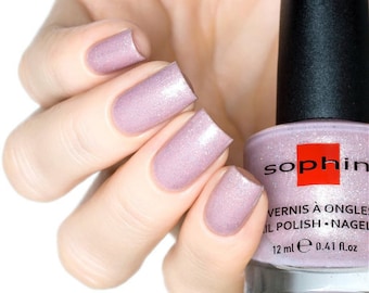 Esmalte de uñas rosa holográfico brillante. Sophin 0372 DELICACY. Esmalte con purpurina. Acabado brillante. Para una manicura preciosa.