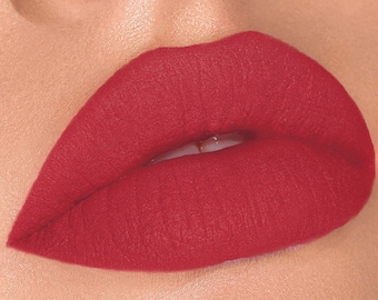 Vivid red matte lipstick-pencil for lips 2 in 1 - tone 07. natural lip liner, vegan and cruelty free makeup