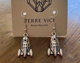 Earrings: Rocket Ship (Sterling Silver Earring Wires)