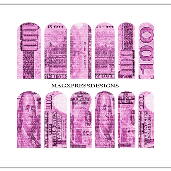 Pink Hundred Dollar Bill Nail Wraps | Money Nail Art Wraps | Waterslide Nail Wraps | Nail Art