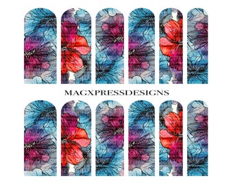 Watercolor Flowers Nail Wraps | Floral Nail Art | Spring Nail Wraps | Waterslide Nail Art | Nail Wrap | Nail Decal