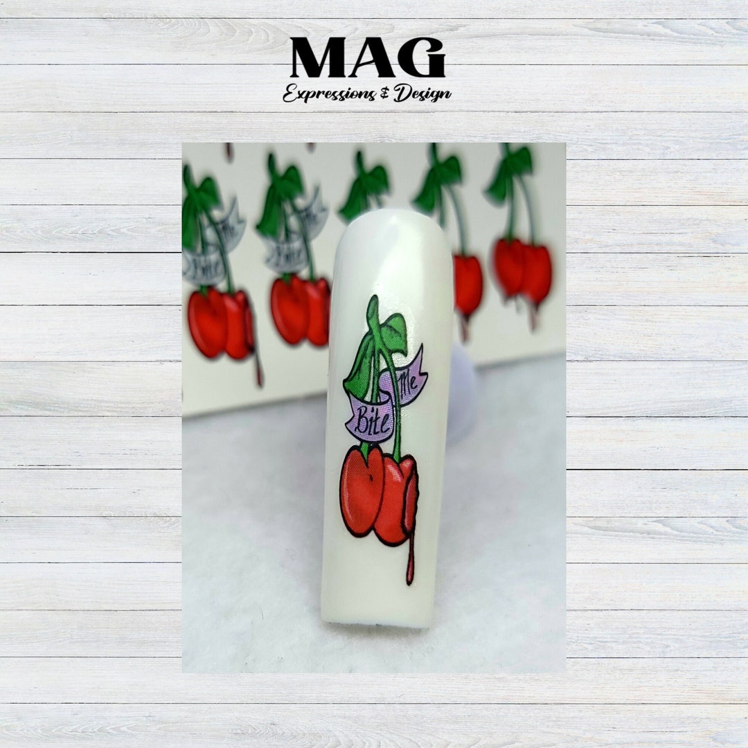 Airbrush Cherry Nail Decals Fruit Nail Art Summer Nail Art Etsy