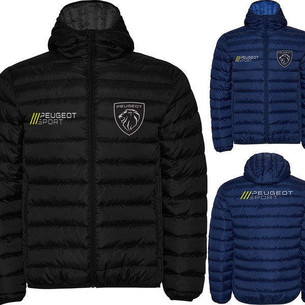 Veste matelassée Peugeot Sport noire / bleu foncé à capuche Veste Blouson Chaqueta Giacca Sport Idée cadeau Cadeau Sweat