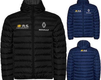 Renault Sport RS Chaqueta acolchada negra / azul oscuro con capucha Veste Blouson Chaqueta Giacca Sport Gift Idea Cadeau Sweat