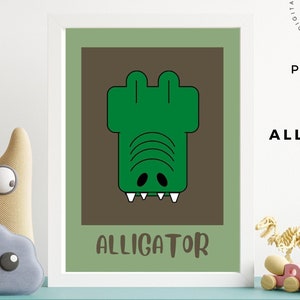 Geometric Alligator face, Kids Alligator Wall Art, Digital Poster Download, Printable Wall Art, Alligator Nursery Art, Fun Animal Print.