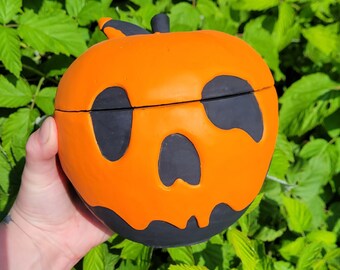 Poison Apple - Orange, Halloween decor, spooky decor, home decor, candle, concrete container, Halloween apple, fall decor