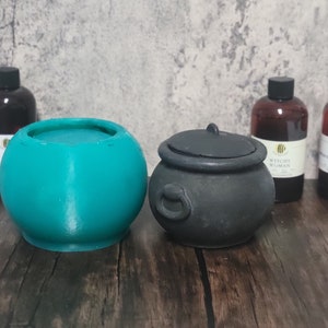 Cauldron mold for concrete containers. 3&quot; inside diameter, 12oz concrete candle container with lid. Cauldron container, diy cauldron.