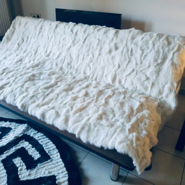 Luxury White Rex Rabbit / Real fur blanket throw