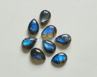 Cabochon bleu flashy de qualité supérieure en forme de poire à dos plat, pierres précieuses calibrées en gros, toutes les tailles disponibles