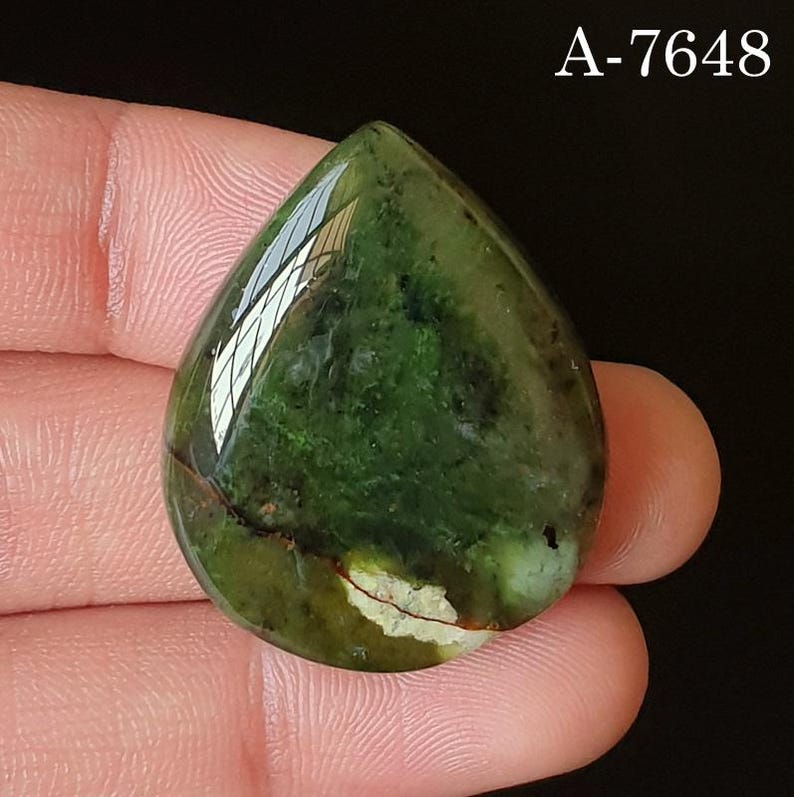 Natural Chrome Chalcedony Gemstone - Cabochon - Loose - Polished - Flat Back - Crystal For Making Jewelry A-7648 34x27mm. 53Ct
