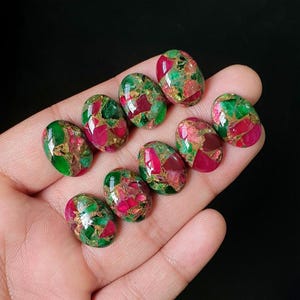 Emerald Ruby Stone Composite with Copper Oval Gemstone 18x13mm – Jewelry Making Cabochon