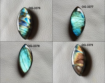 Labradorite naturelle - Cabochons de Labradorite - Dos plat - Forme de marquise - Lâche - Poli lisse - Cristaux de Labradorite pour bijoux