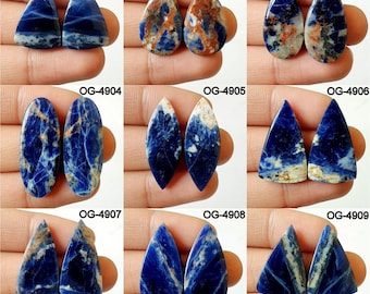 MATCHING PAIR! Natural  Sodalite Gemstone - Exquisite Smooth Sodalite Pair Cab  - Flat Back Pair loose Blue Sodalite Crystal for jewellery