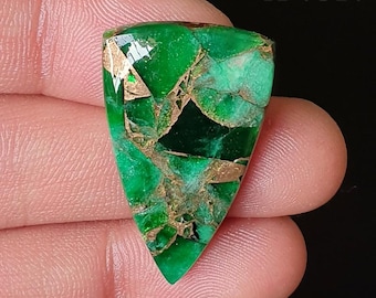Copper Emerald Gemstone Cabochon – Polished Flat Back for Jewelry
