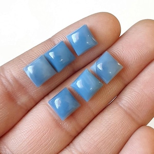 10 Pieces 8x8-mm. Square, Natural Blue Opal Square Cabochon Flat Back Calibrated Wholesale Square Gemstones, for making jewellery