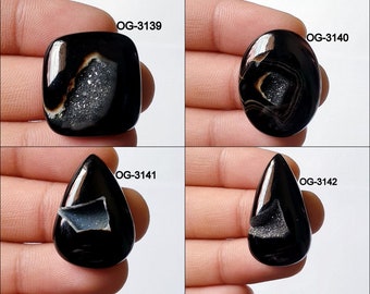 Splendid Agate Window Druzy - Black Agate Gemstone - Loose - Flat Back - Black Agate for making Jewelry