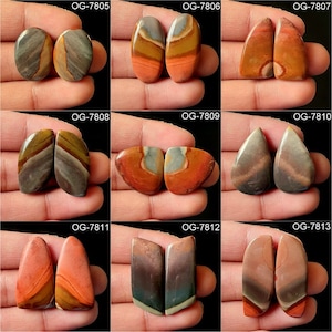 Polykroma Jaspis Cabochon Par - Platt Baksida Ädelsten för Smycken