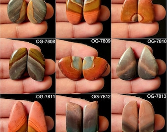 Polychrome Jasper Cabochon Pair - Flat Back Gemstone for Jewelry