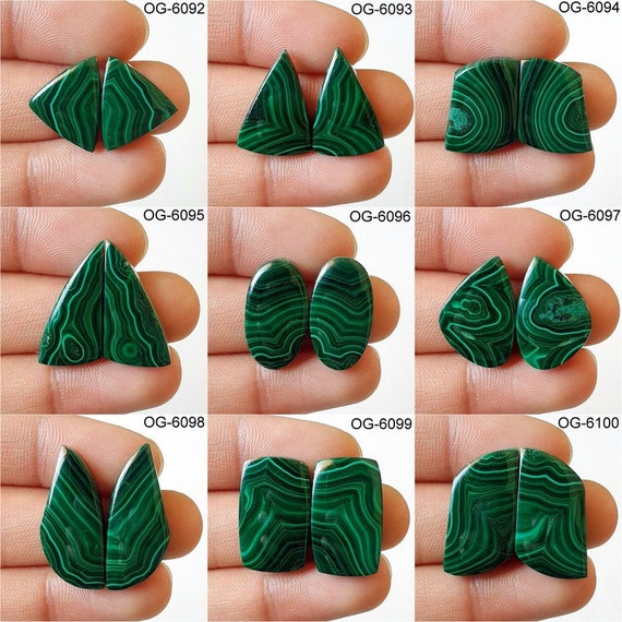 Exquisite Malachite Gemstone - Malachite pair - Loose Stone - Flat back - Polished, Wholesale Malachite Crystal for DIY CRAFT Art jewellery