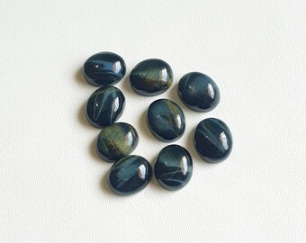 Oeil de tigre bleu naturel (oeil de faucon) Cabochons ovales calibrés en gros à dos plat, toutes tailles disponibles