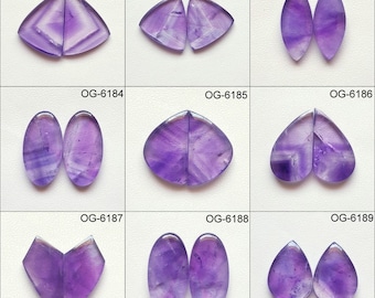 Natural Amethyst Pair - AAA+ Quality - Wholesale Amethyst Matching Pair - Flat Back - African Amethyst - Amethyst Crystal For Jewellery
