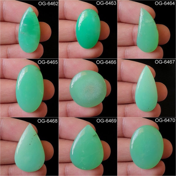 Natural Chrysoprase Gemstone - Chrysoprase Cabochons  - Both Side Polished - Flat Back Chrysoprase Crystals DIY ART Craft Jewellery