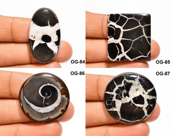 Cabochon Septarian noir naturel, Gronates Septarian - Pierre précieuse de conception de toile d'araignée, Septarian noir marocain - Cabine septarian lisse à dos plat