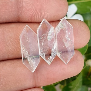 3 Pieces! Natural Clear Quartz Gemstone - Wholesale Clear Quartz Cabochon - Loose - Flat Back Smooth Polish  For Jewellery 21x7x3mm. 17Carat